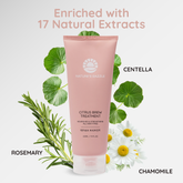 hair treatment tube with natural ingredients like centella, rosemary, and chamomile