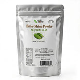 Front view of Herb & Honey 100% Pure Korean Bitter Melon Powder 5.25oz (150g) silver pouch packaging on a white background.