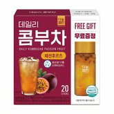 Danongwon Daily Kombucha Passion Fruit 20-stick pack with a free reusable bottle on white background