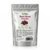 Front view of Herb & Honey 100% Pure Beet Root Powder 8oz (227g) silver pouch packaging on a white background, featuring vegan and non-GMO labels.