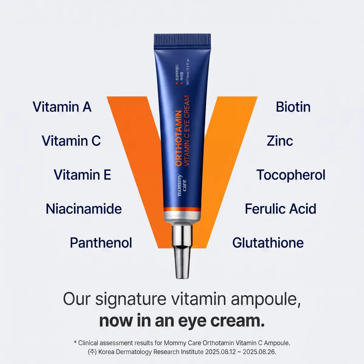 Orthotamin Vitamin C Eye Cream tube with ten vitamin ingredients listed on both sides