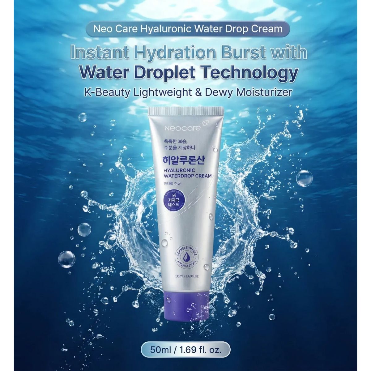 Neo Care Neocare Hyaluronic Water Drop Cream 50ml lightweight gel moisturizer with hydrating water drops for instant skin hydration.