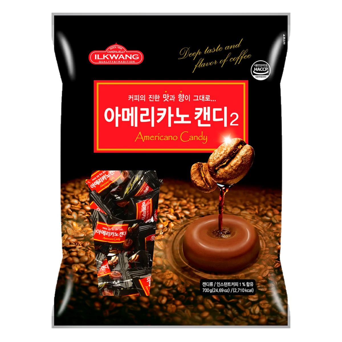 Ilkwang Americano Candy packaging with coffee-themed graphics on a white background