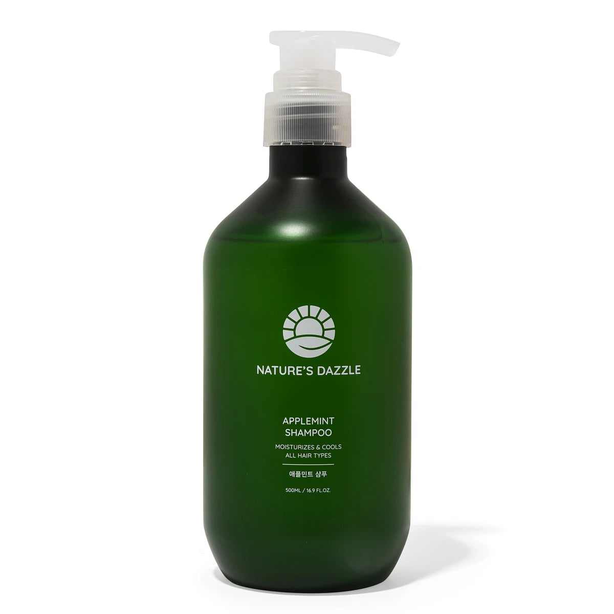 Nature's Dazzle Applemint Cool Relief Shampoo bottle, 16.9 fl oz, with green and white packaging and fresh mint accents.