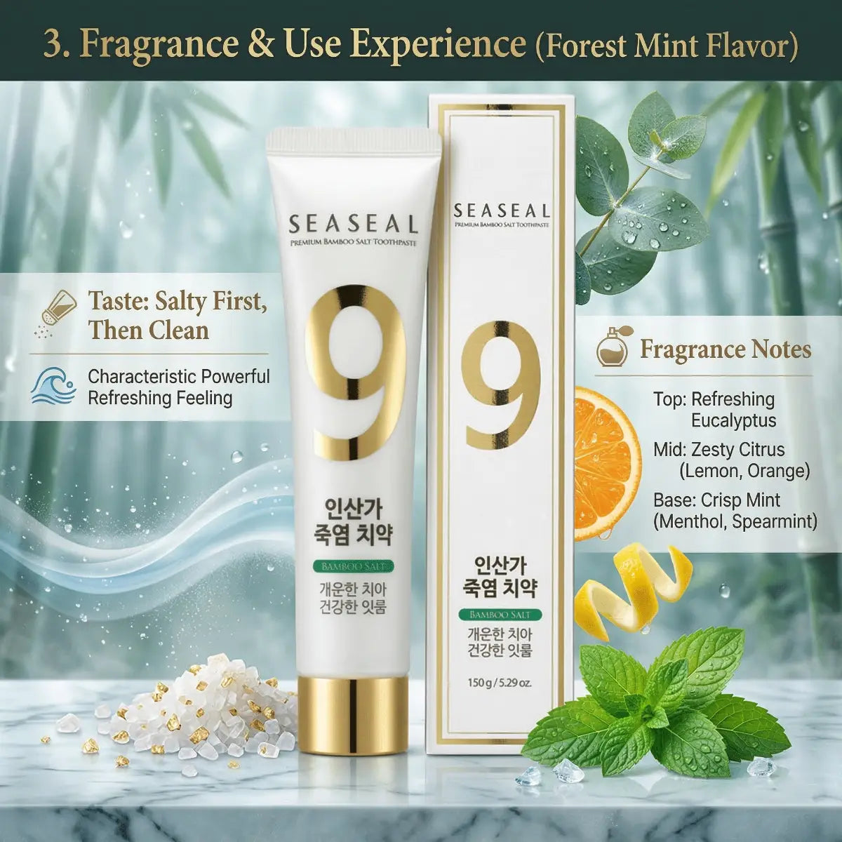 Natural forest mint flavor toothpaste with eucalyptus and menthol for fresh breath