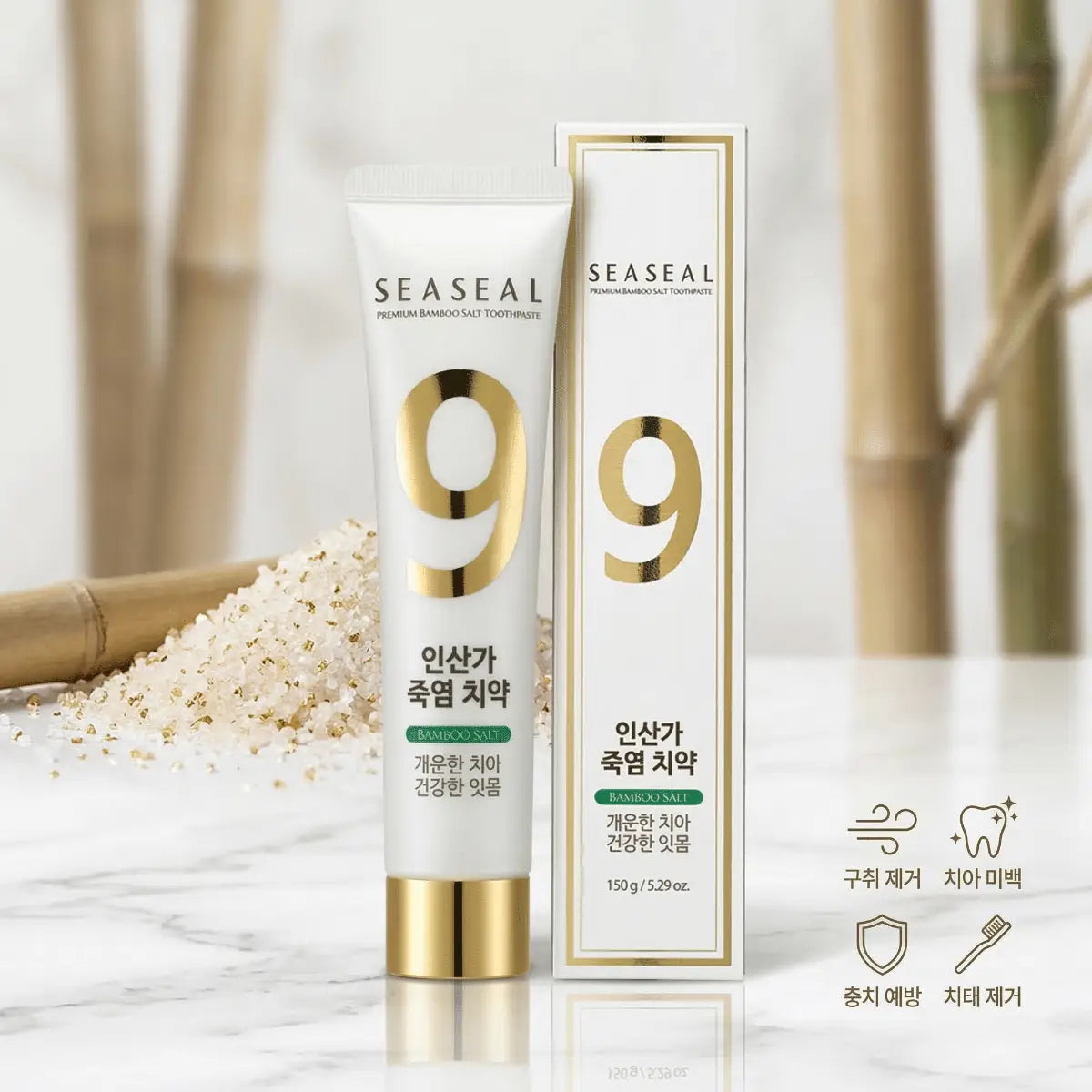 Seaseal Bamboo Salt Toothpaste 5.3oz packaging for premium oral care