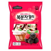 Korean Black Raspberry Jelly (Bokbunja, 복분자젤리) by Ilkwang — 9.87 oz bag, chewy agar candy, Product of Korea