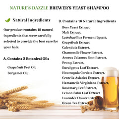 Nature's Dazzle Brewer's Yeast, Biotin & Protein Shampoo for Thinning Hair - Bergamot Oil, Grapefruit Peel Oil  500ml/16.9 fl. oz