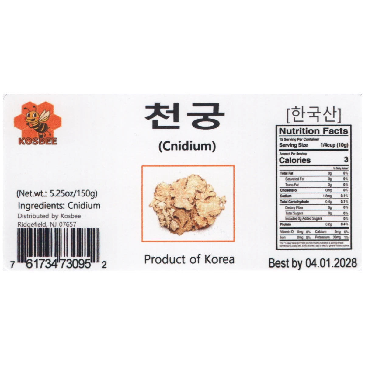 Natural KOSBEE Korean Cnidium Root herbs in a 5.25 oz resealable bag, perfect for traditional remedies and vitality