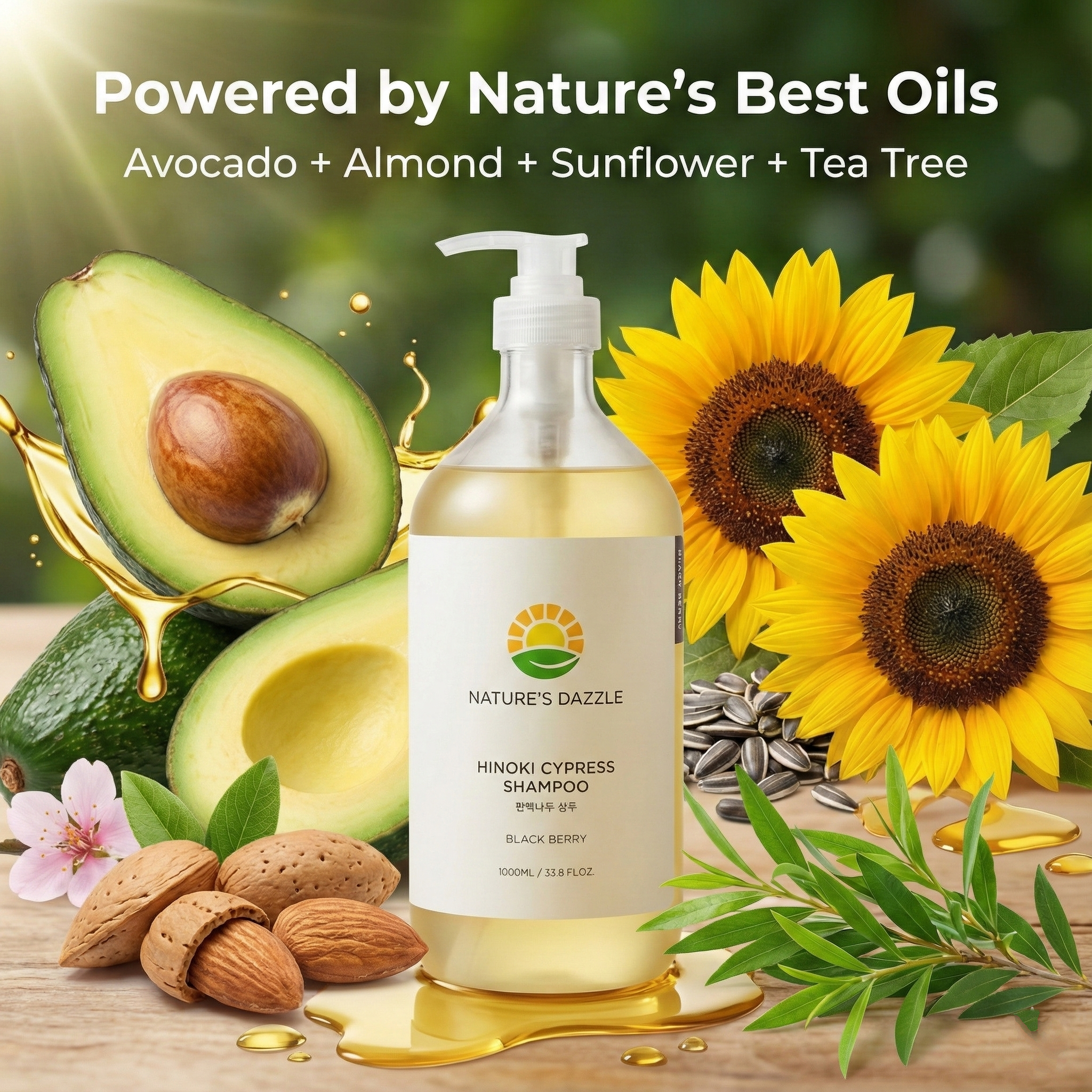 Nature’s Dazzle Hinoki Cypress Shampoo – Vegan, Sulfate-Free, Soothing & Nourishing for Scalp & Hair (1000mL / 33.8 oz)