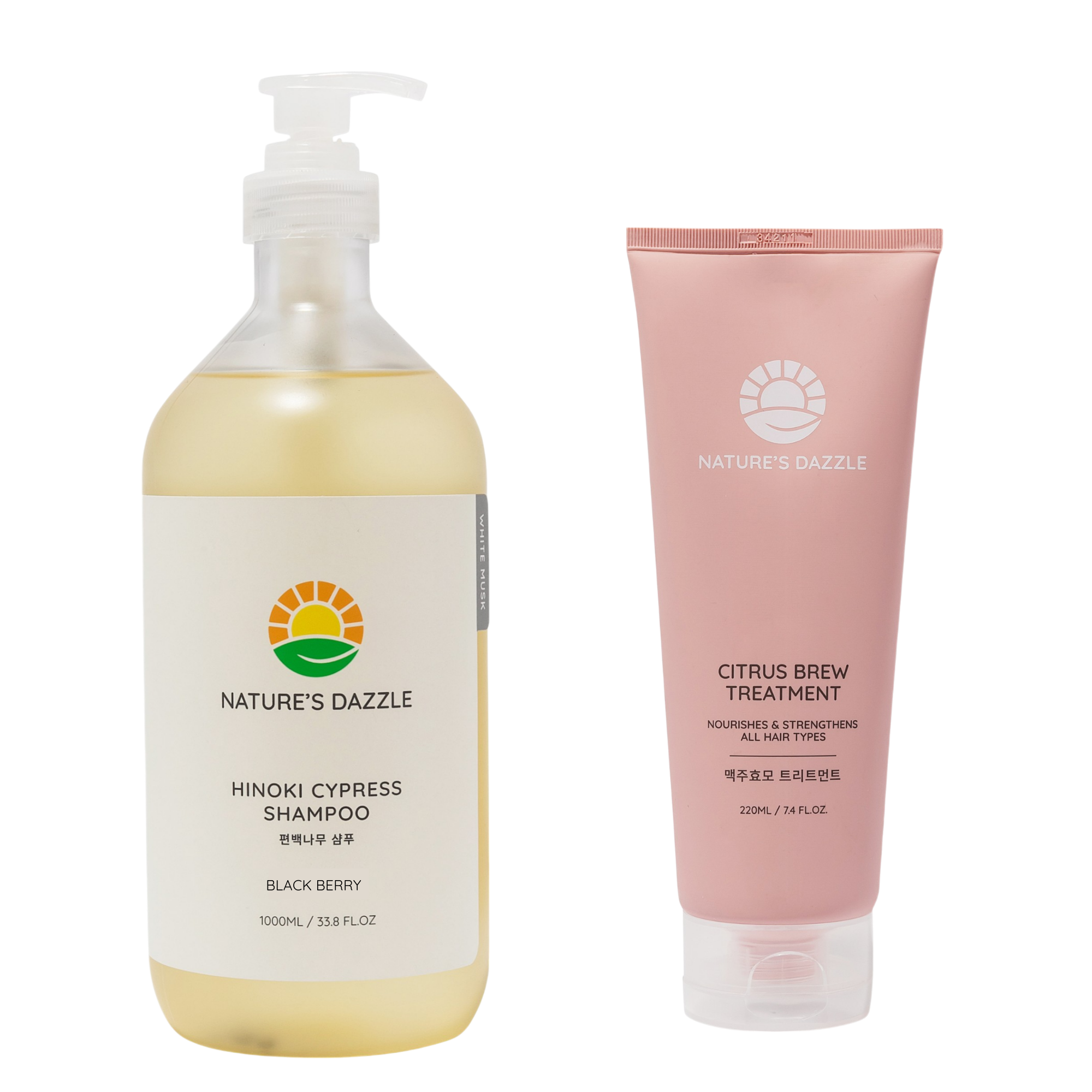 Nature’s Dazzle Hinoki Cypress (Black berry) Shampoo 1000ml & Citrus Brew Treatment 220ml