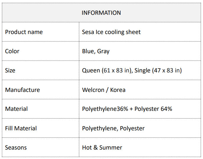 Sesa Ice Cooling Sheet - Single(47x83 in/120x210cm) 세사 아이스쿨링 시트