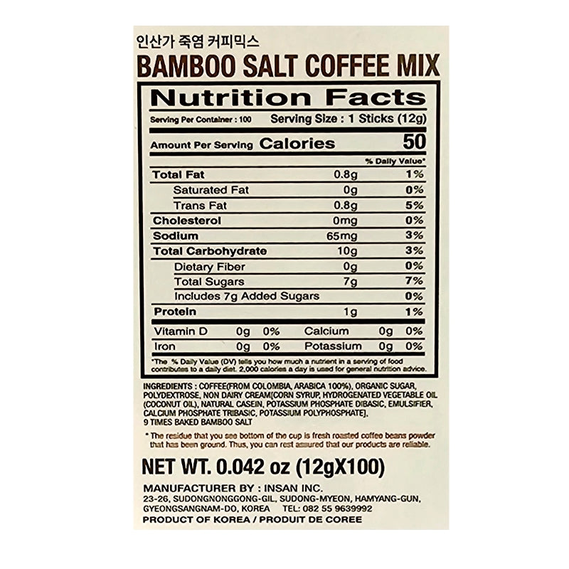 Bamboo Salt Coffee Mix 인산家 죽염 커피 믹스 (12gx100)