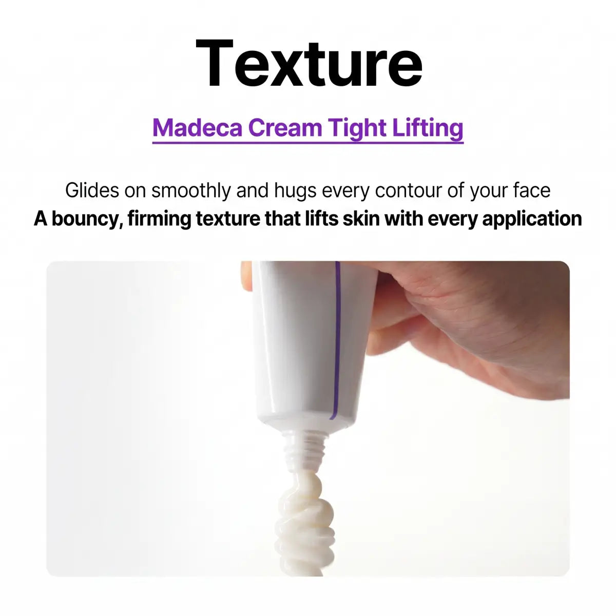 Bouncy white cream texture of Centellian24 Madeca Tight Lifting squeezed from the 50 ml tube