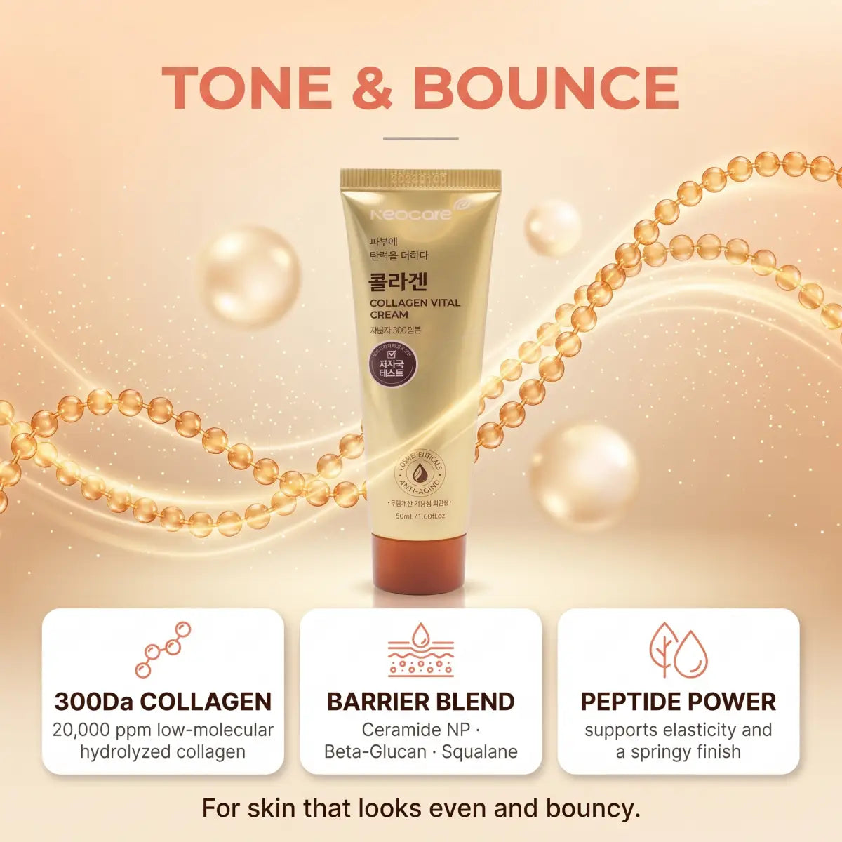 Korean Collagen Cream ingredient infographic — Neocare face moisturizer, Product of Korea