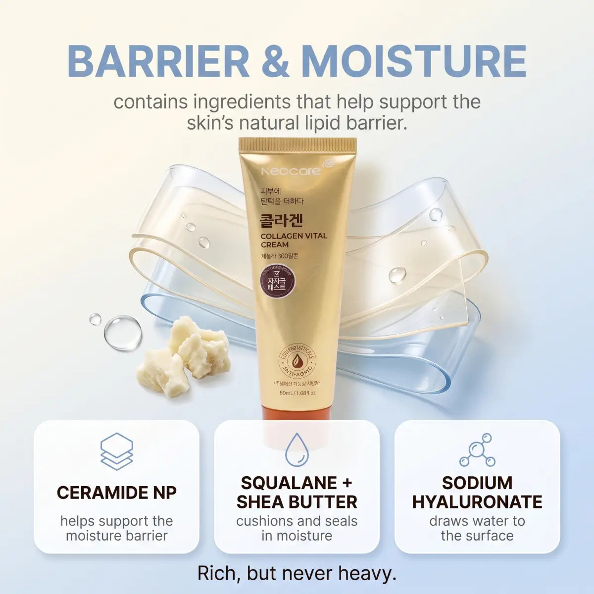 Korean Collagen Cream ingredient infographic — Neocare 50 mL jar ingredient overview