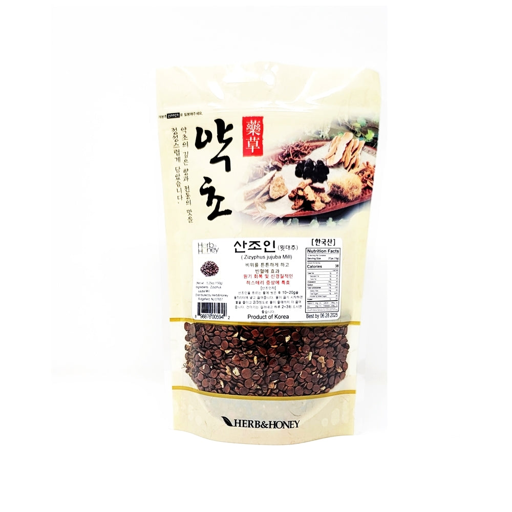 Korean sour jujube seed (Suan Zao Ren, 산조인) whole dried seeds — Product of Korea