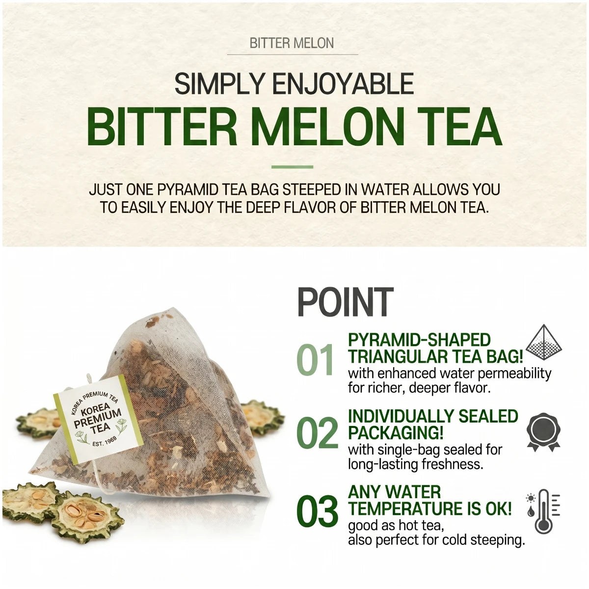 Korean bitter melon tea — brewed yeoju tea in a glass cup