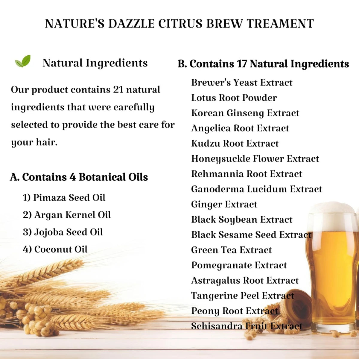 Nature’s Dazzle Citrus Brew Hair Treatment 7.4 oz bottle showing vibrant citrus ingredients and sleek packaging.