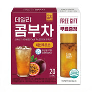 Danongwon Daily Kombucha Passion Fruit set with 20 tea sticks, featuring a box and a free bottle, ideal for refreshing passion fruit tea.