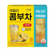 Danongwon Daily Kombucha Lemon Tea set with 20 sticks and bottles, featuring refreshing lemon-flavored kombucha tea.