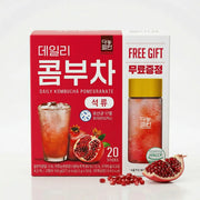 Danongwon Daily Kombucha Pomegranate tea gift set with 20 sticks, featuring vibrant pomegranate flavor in individual tea sticks.