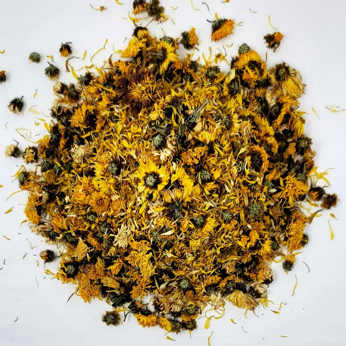 Whole dried yellow chrysanthemum blossoms for traditional Korean flower tea and natural aromatherapy