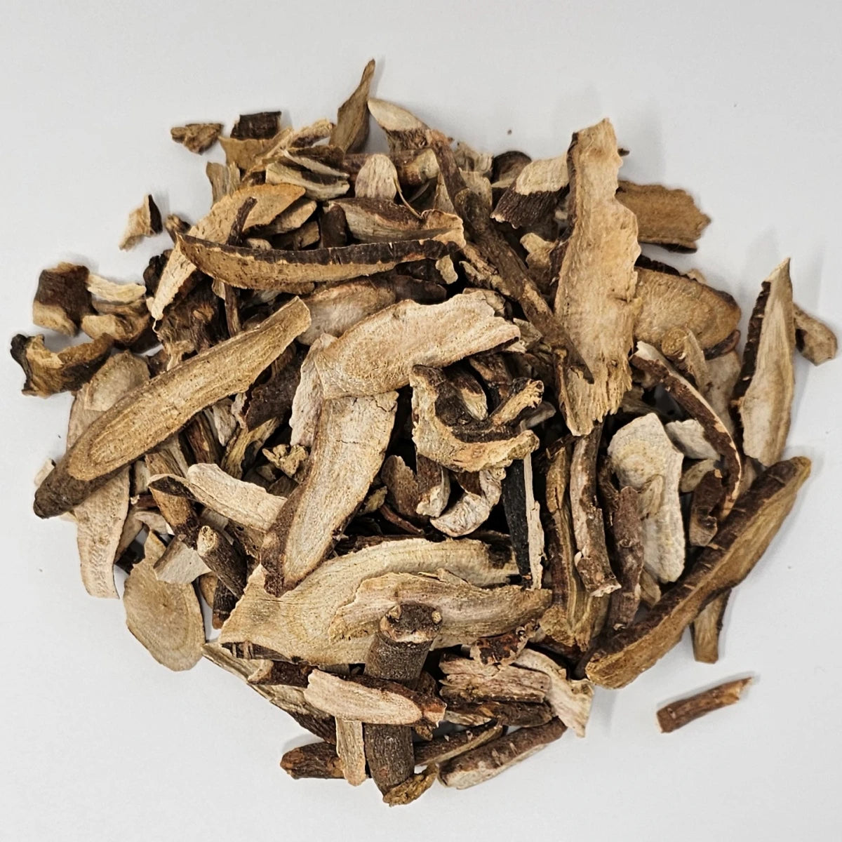 Close-up of high-quality dried Korean White Peony Root slices (백작약) for brewing holistic wellness tea.