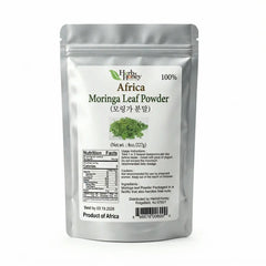 Herb & Honey 100% Pure Africa Moringa Leaf Powder 8oz (227g) packaging on a white background.