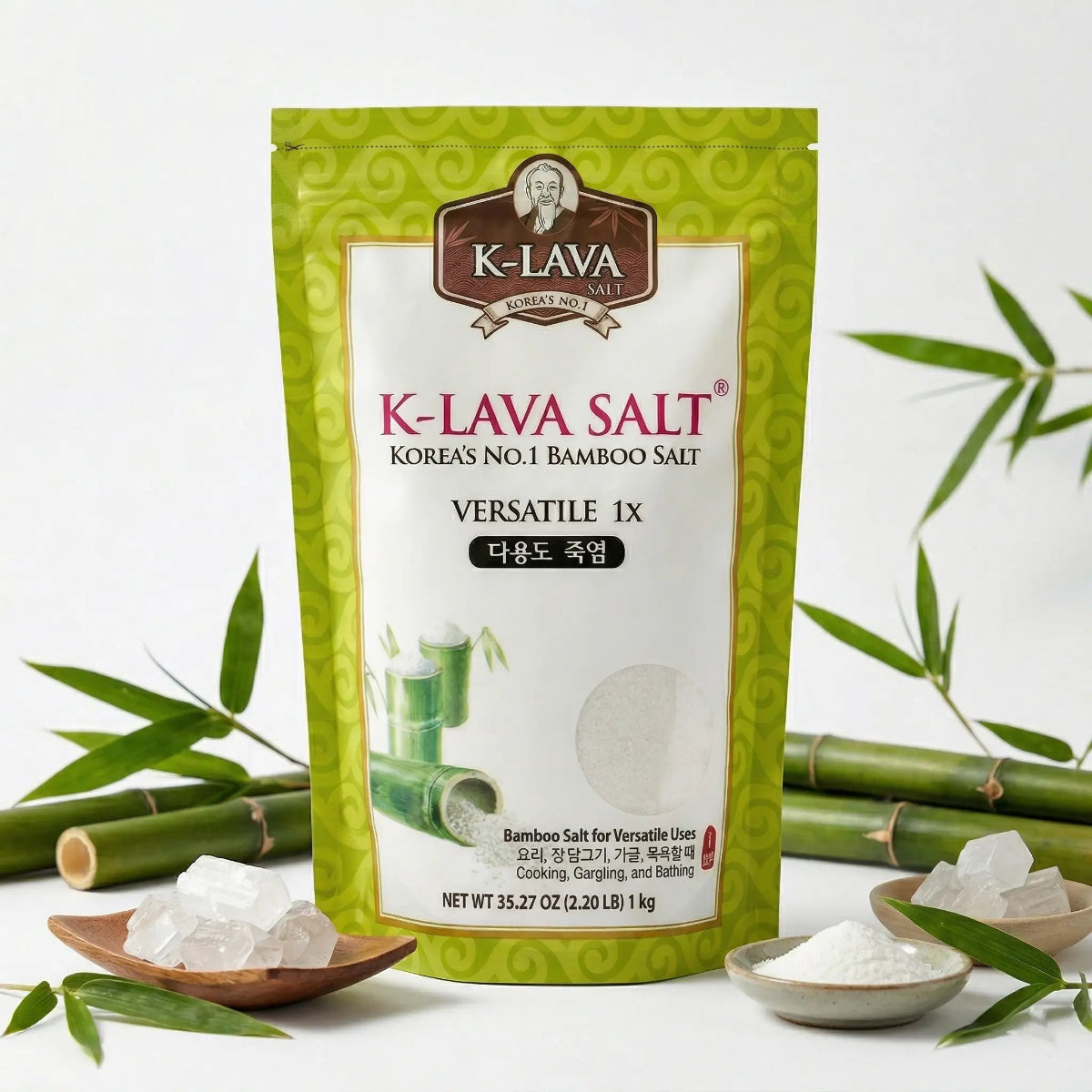 K-Lava Versatile 1x Roasted Bamboo Salt Powder 1kg (2.2 lbs) for cooking, oral gargle, and natural skin scrub.