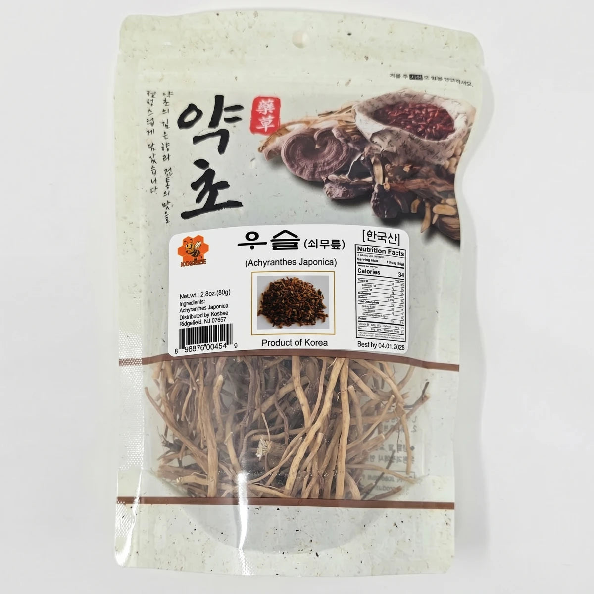 Premium KOSBEE Korean Achyranthes Root (2.8 oz) - High-quality herbal packaging for joint and bone support.