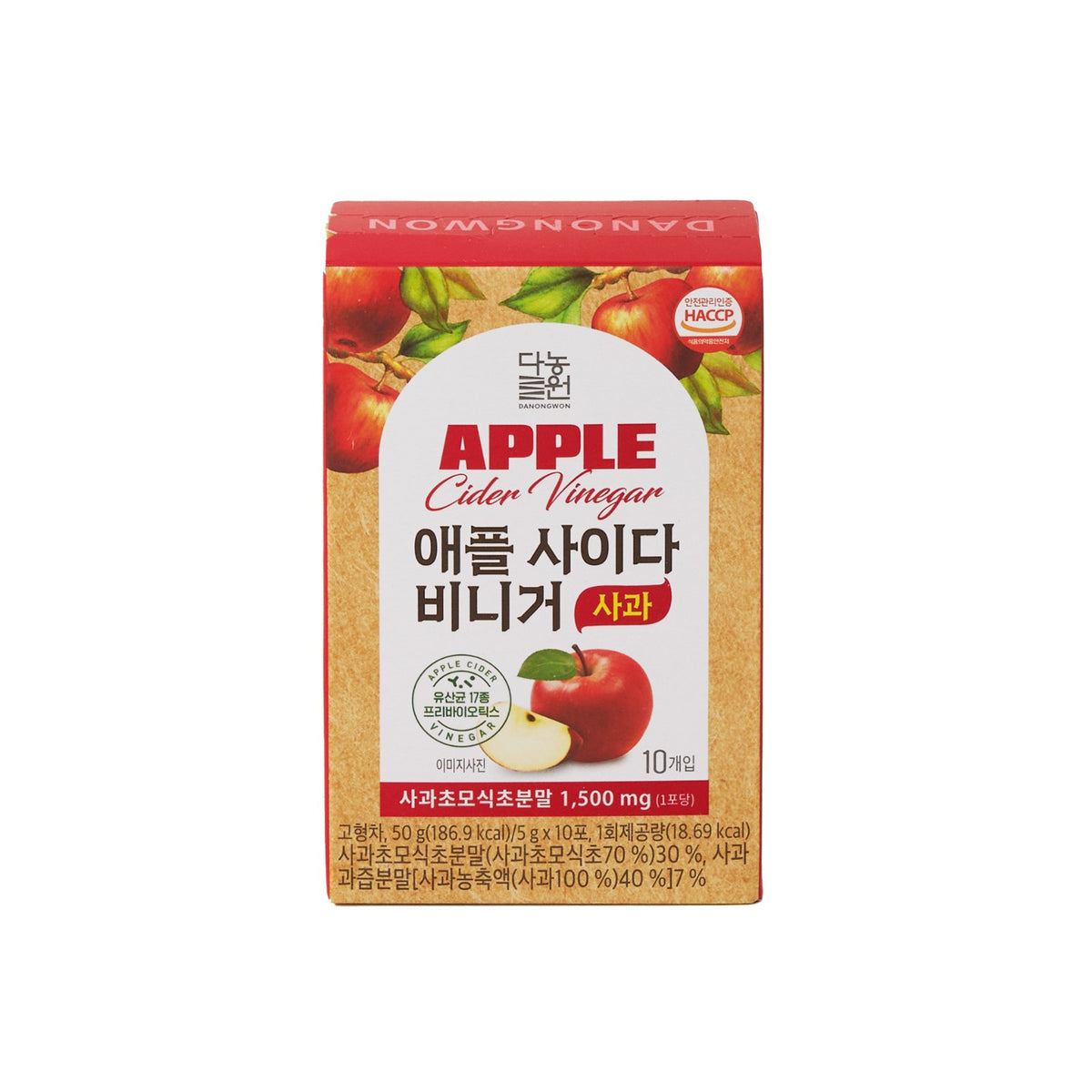 Korean apple cider vinegar powder, Apple flavor: Danongwon box of 10 sticks, 1.76 oz (50 g), Product of Korea
