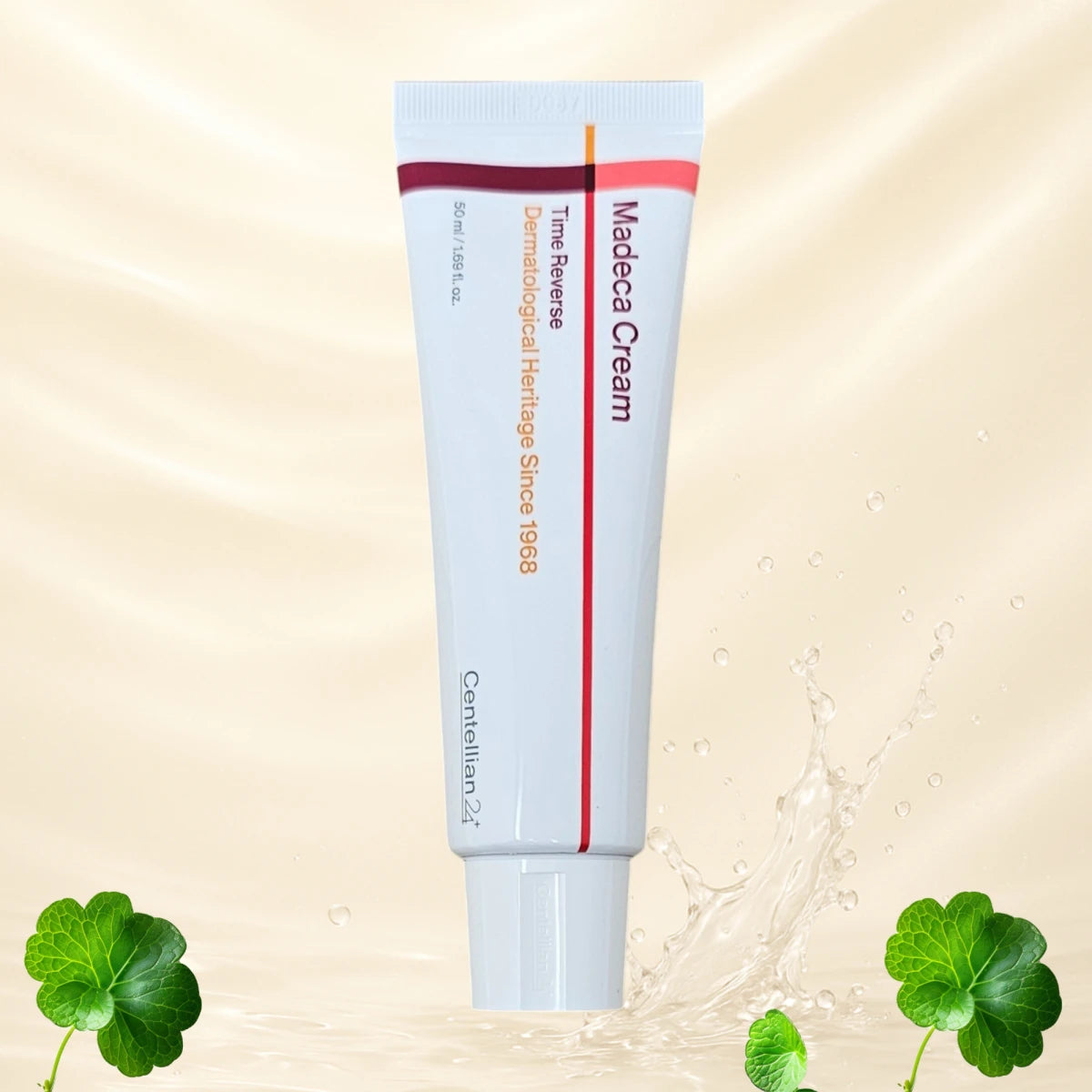 Korean cica cream — Centellian24 Madeca Cream Time Reverse 50 ml tube with centella asiatica leaves (마데카 크림)