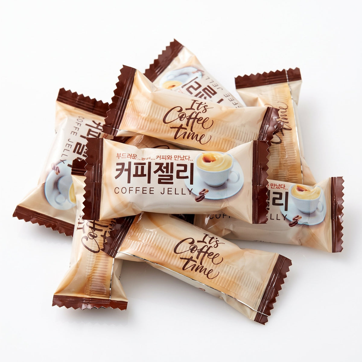 Korean Coffee Jelly (커피젤리) individually wrapped pieces by Ilkwang — chewy agar candy, Product of Korea