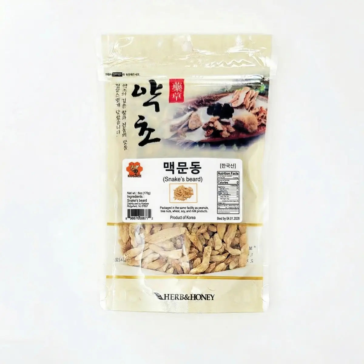KOSBEE Korean Liriope Root (Snake's Beard) 6 oz pouch, a caffeine-free herbal tea for natural respiratory support and deep hydration.
