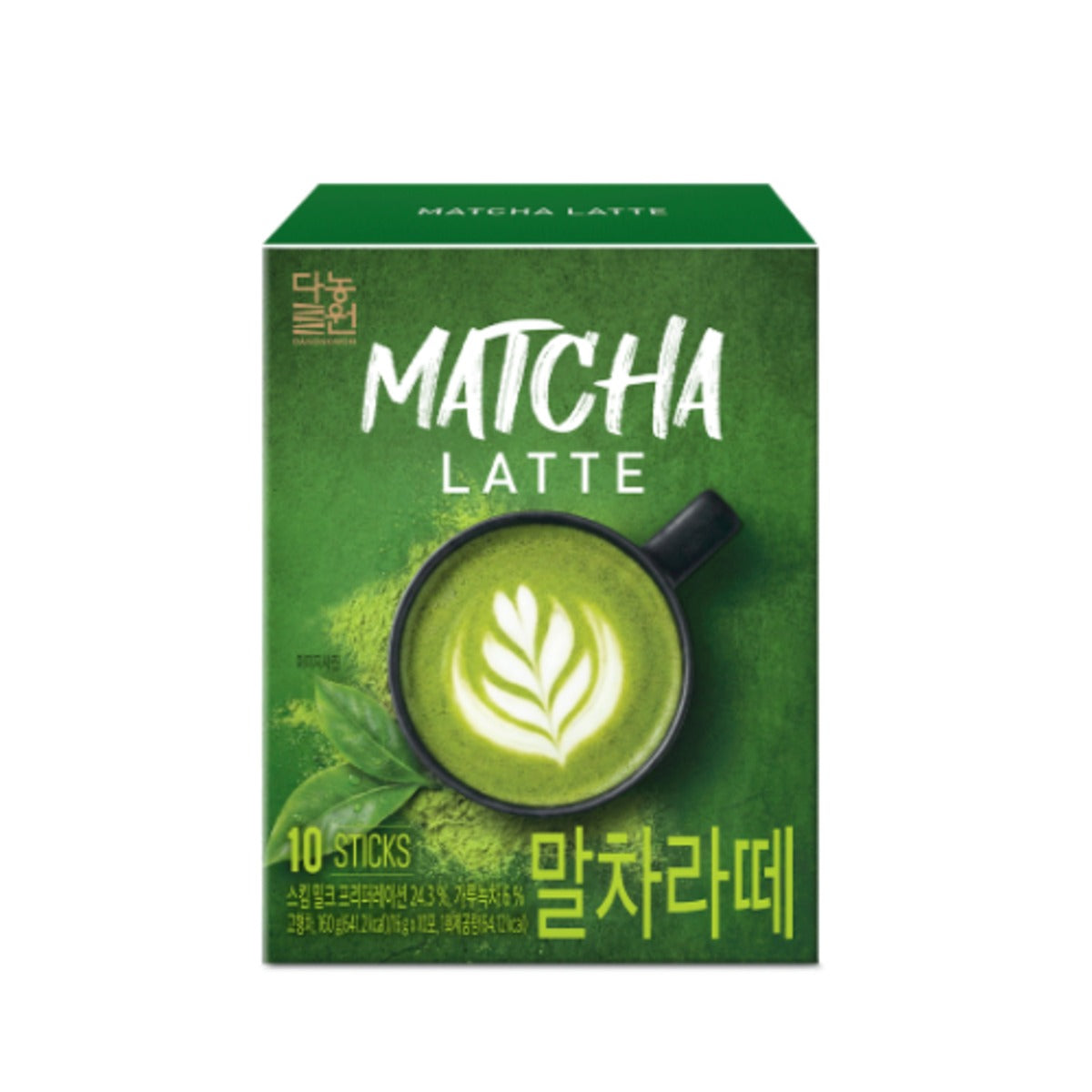 Korean matcha latte mix: Danongwon box of 10 sticks, 5.64 oz (160 g), Product of Korea
