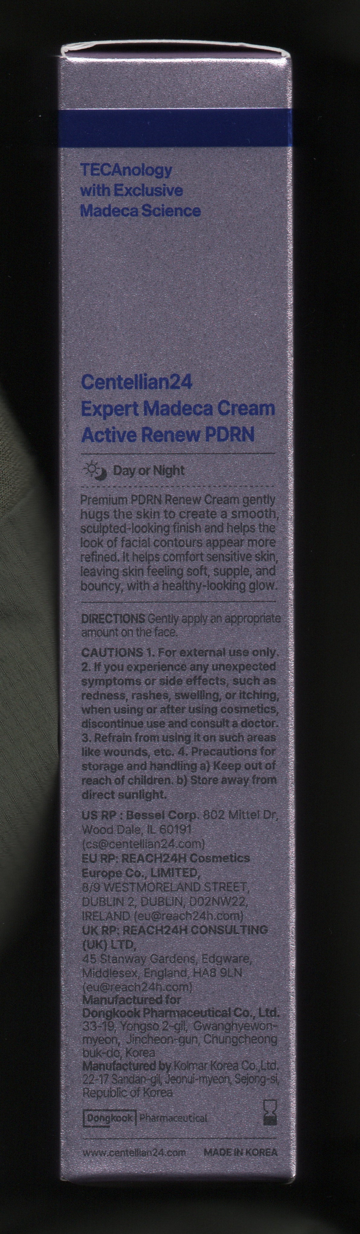 Korean PDRN cream — English INCI ingredient list printed on the carton