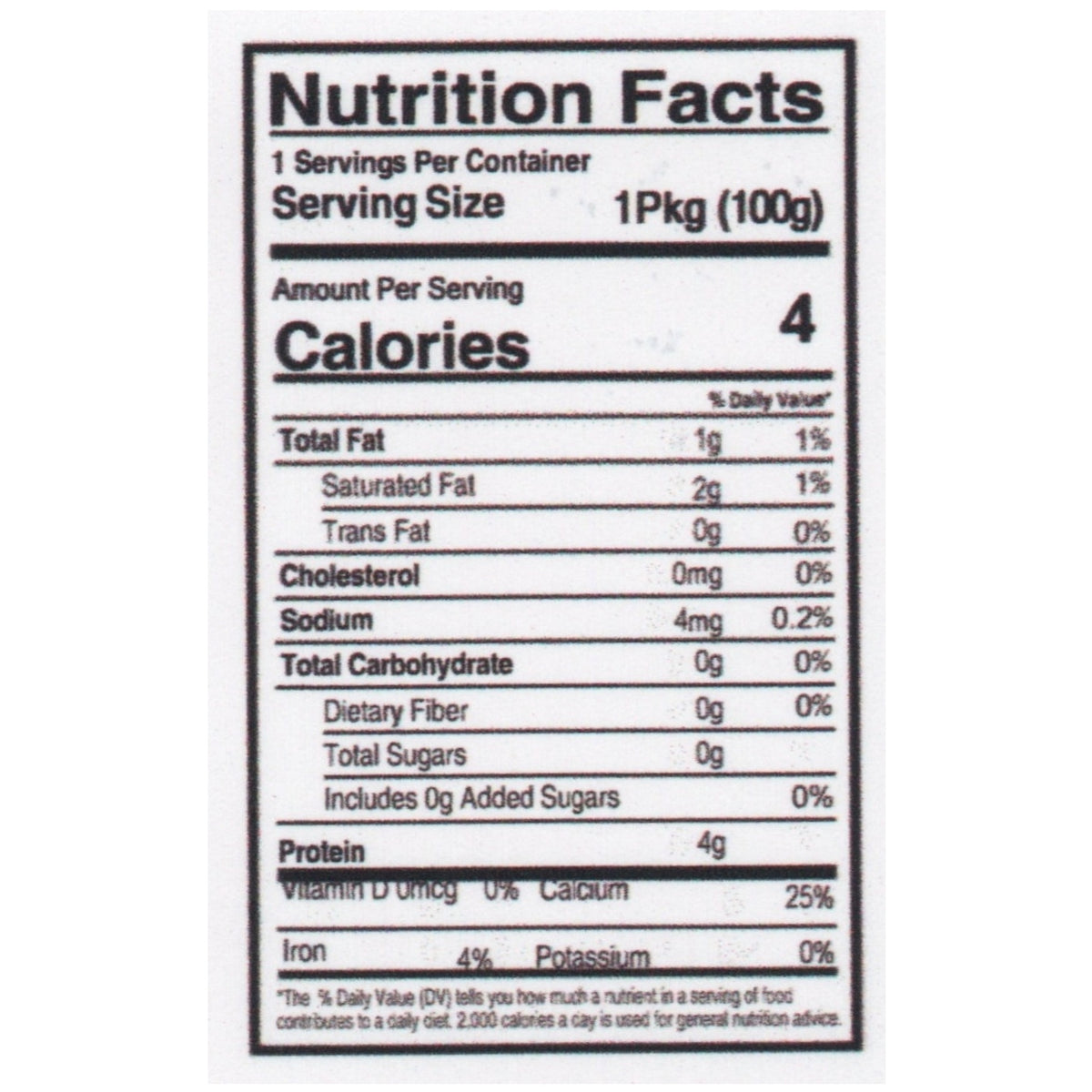 Korean samgyetang herbs — Nutrition Facts label on the back of the pack, 3.5 oz (100 g)