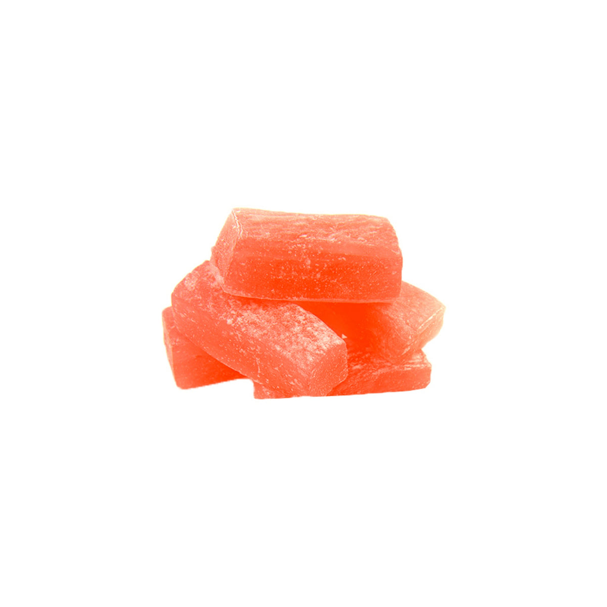Korean strawberry jelly — close-up of unwrapped agar jelly pieces with starch coating