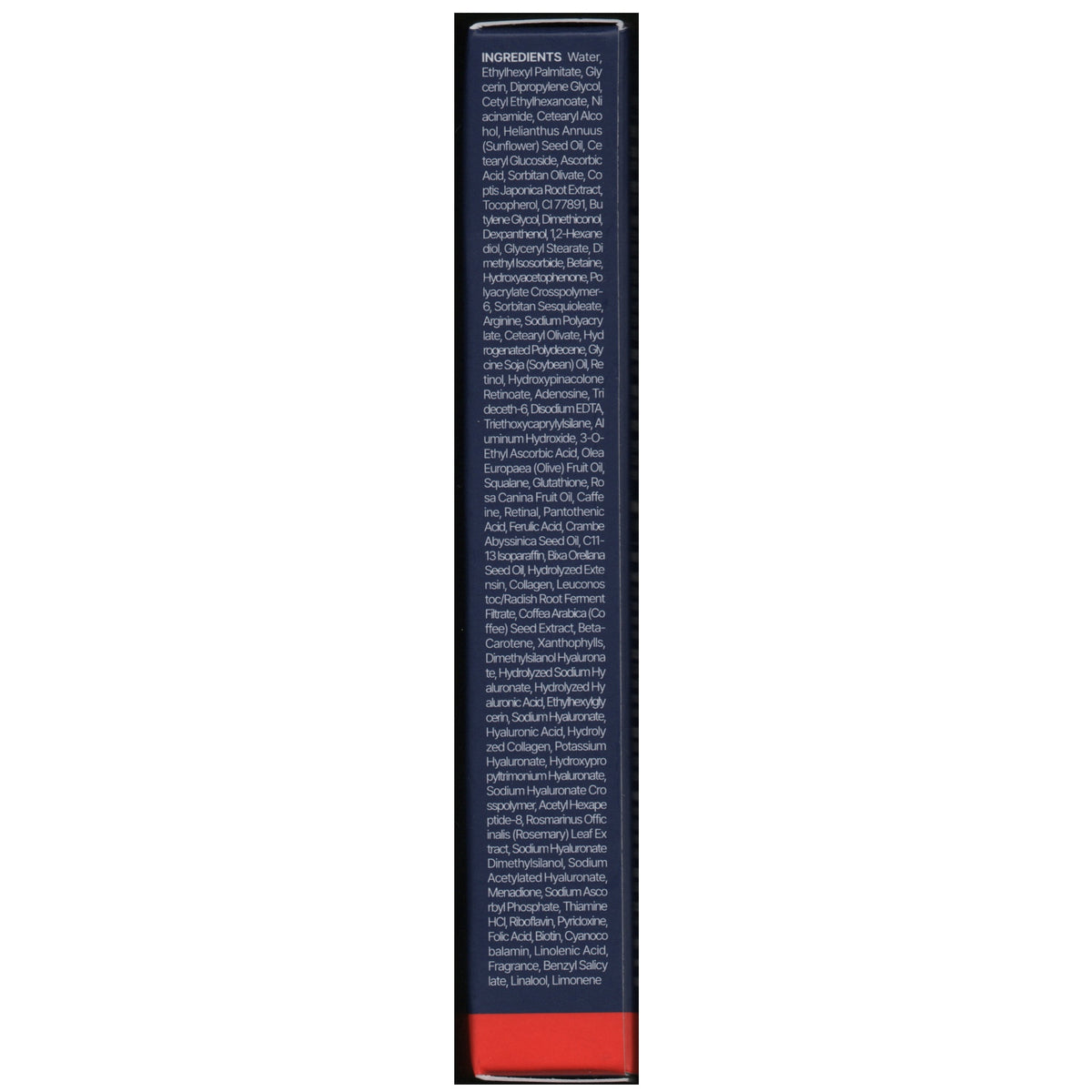 Korean vitamin C eye cream — English INCI ingredient list on the carton