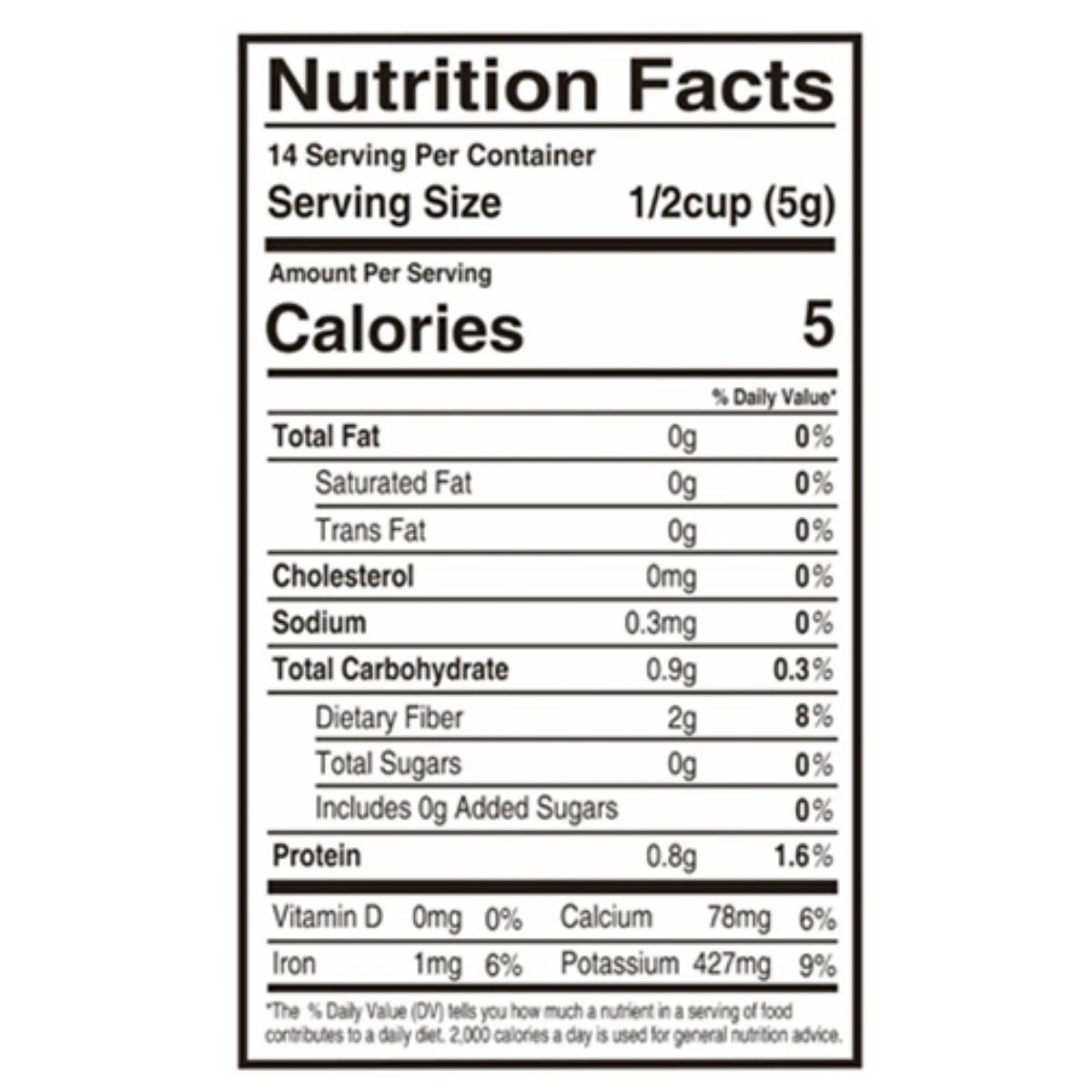 Kosbee Korean Houttuynia Cordata Heartleaf herb nutrition facts label, 2.5 oz package, natural herbal supplement