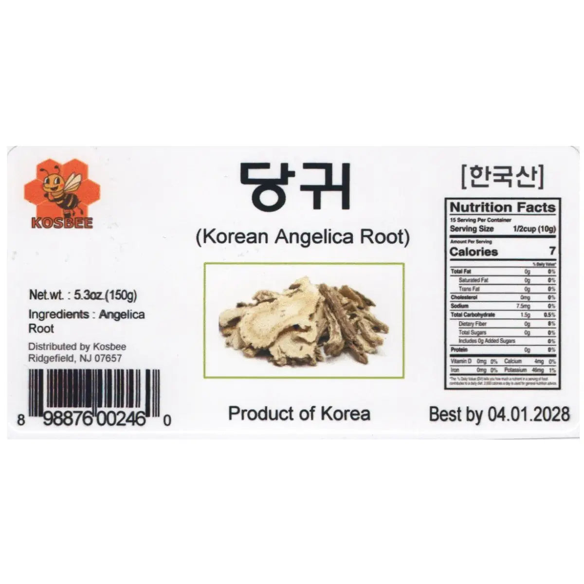 KOSBEE Korean Angelica Root 5.3 oz packaging showing dried roots and clean brand design