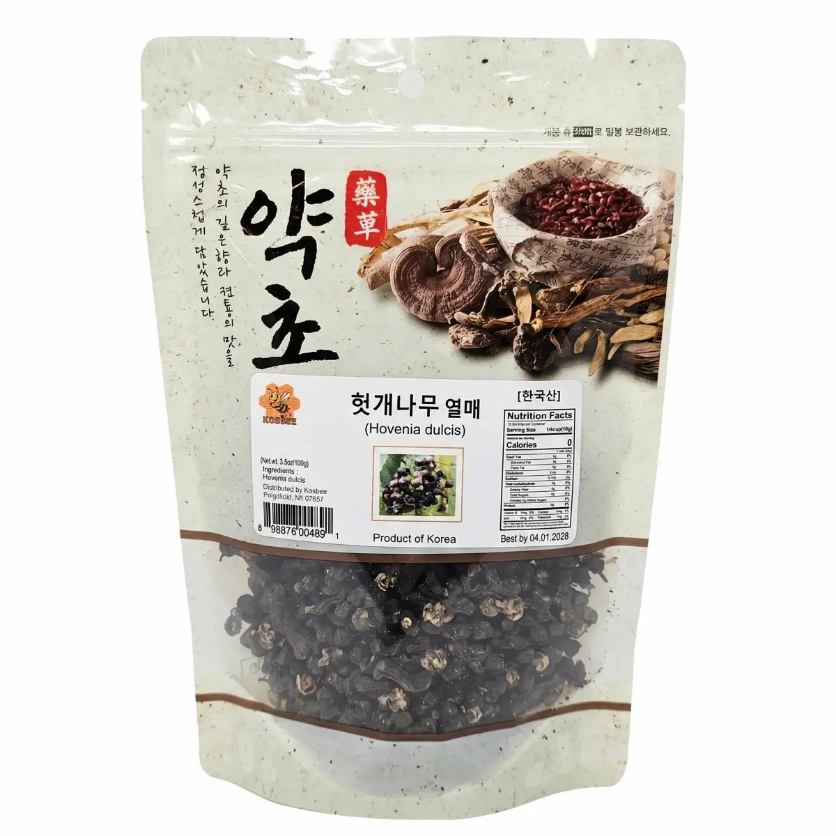 KOSBEE Premium Korean Hovenia Dulcis Fruit (Oriental Raisin Tree), 3.5 oz dried herbal supplement pouch for liver health and natural detox.