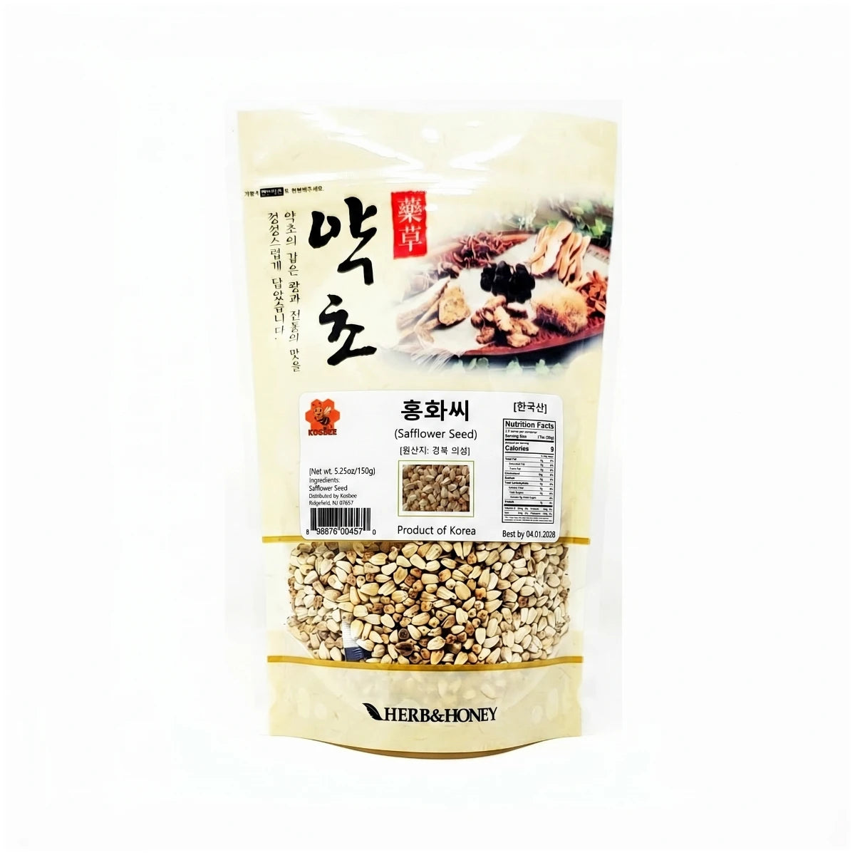 KOSBEE Premium Korean Safflower Seeds in a 5.25 oz pouch, whole dried seeds for holistic bone health and traditional wellness.