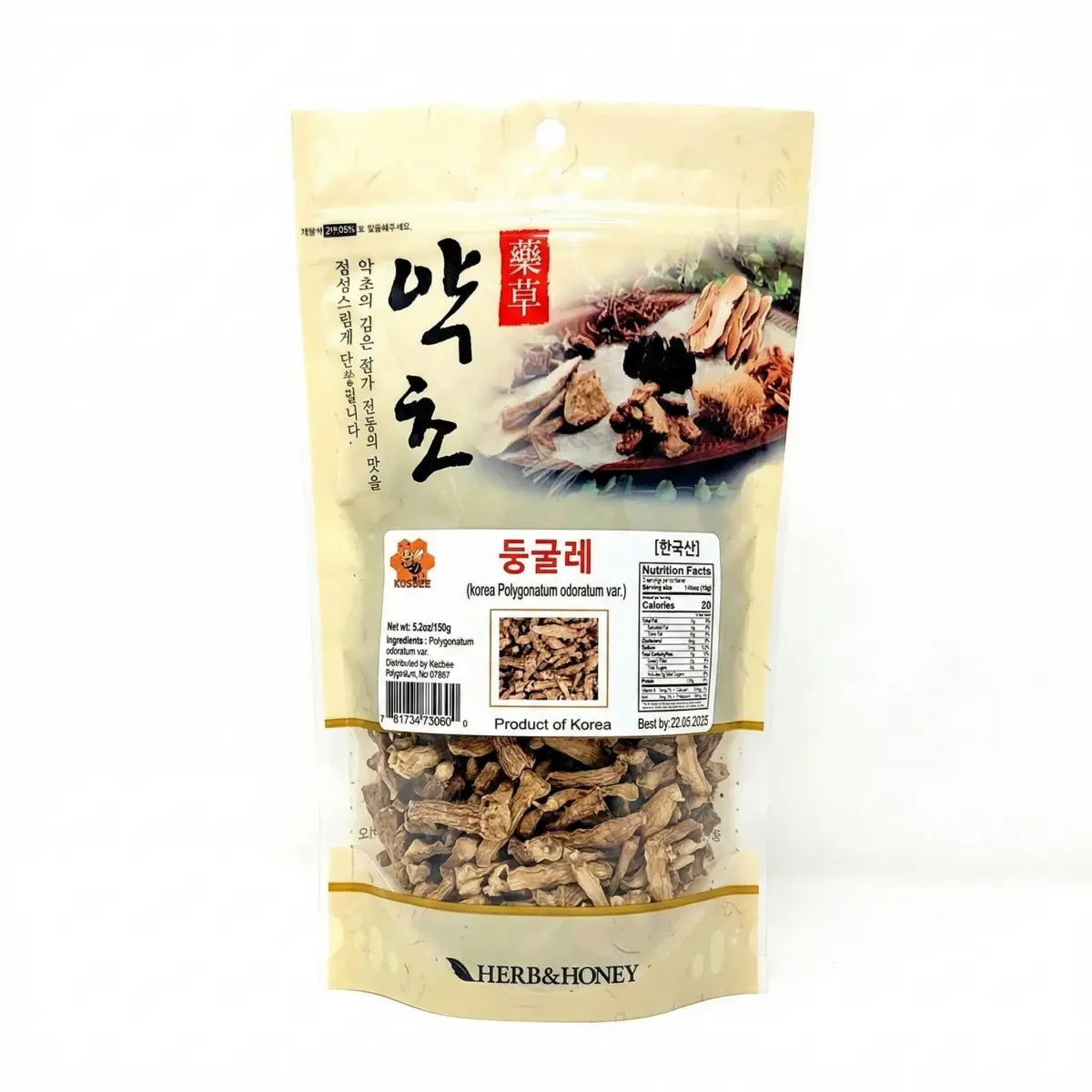 KOSBEE Premium Korean Solomon's Seal Root (Polygonatum) 5.2 oz bag, roasted traditional herbal tea for daily wellness.