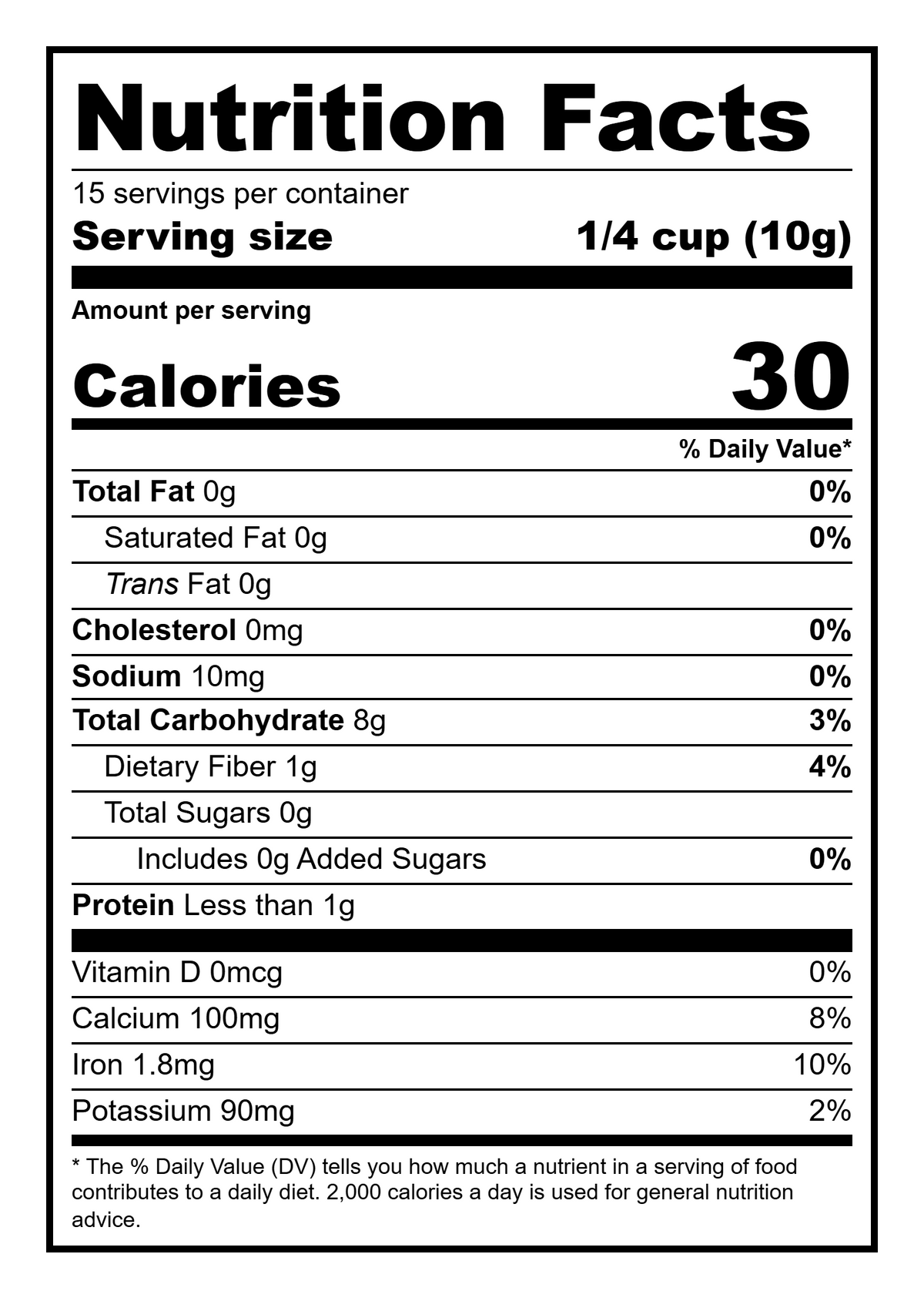 Korean Kudzu Root — Nutrition Facts panel, 5.25 oz