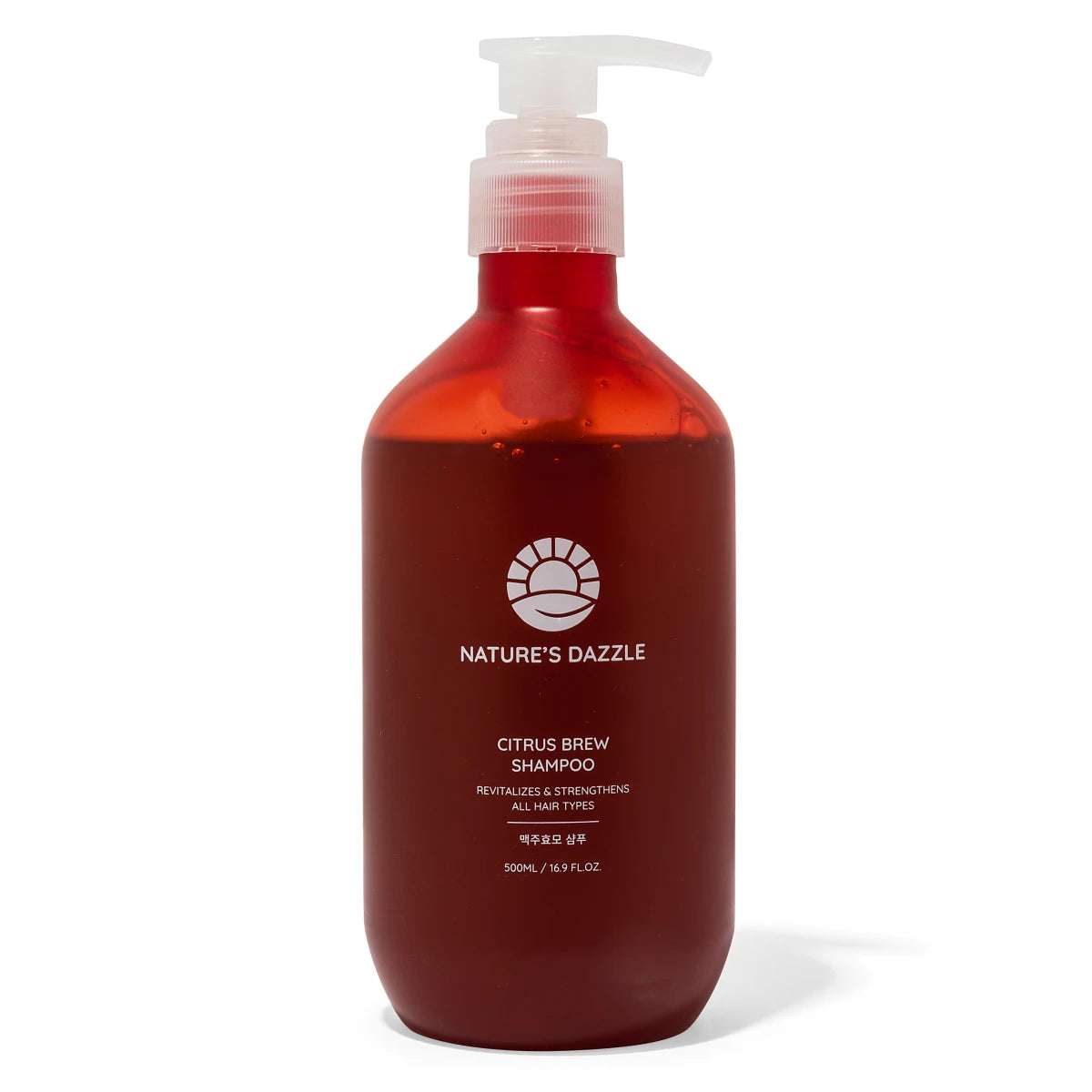 Front view of Nature’s Dazzle Citrus Brew Shampoo bottle, 16.9 oz, featuring vibrant citrus-themed label design