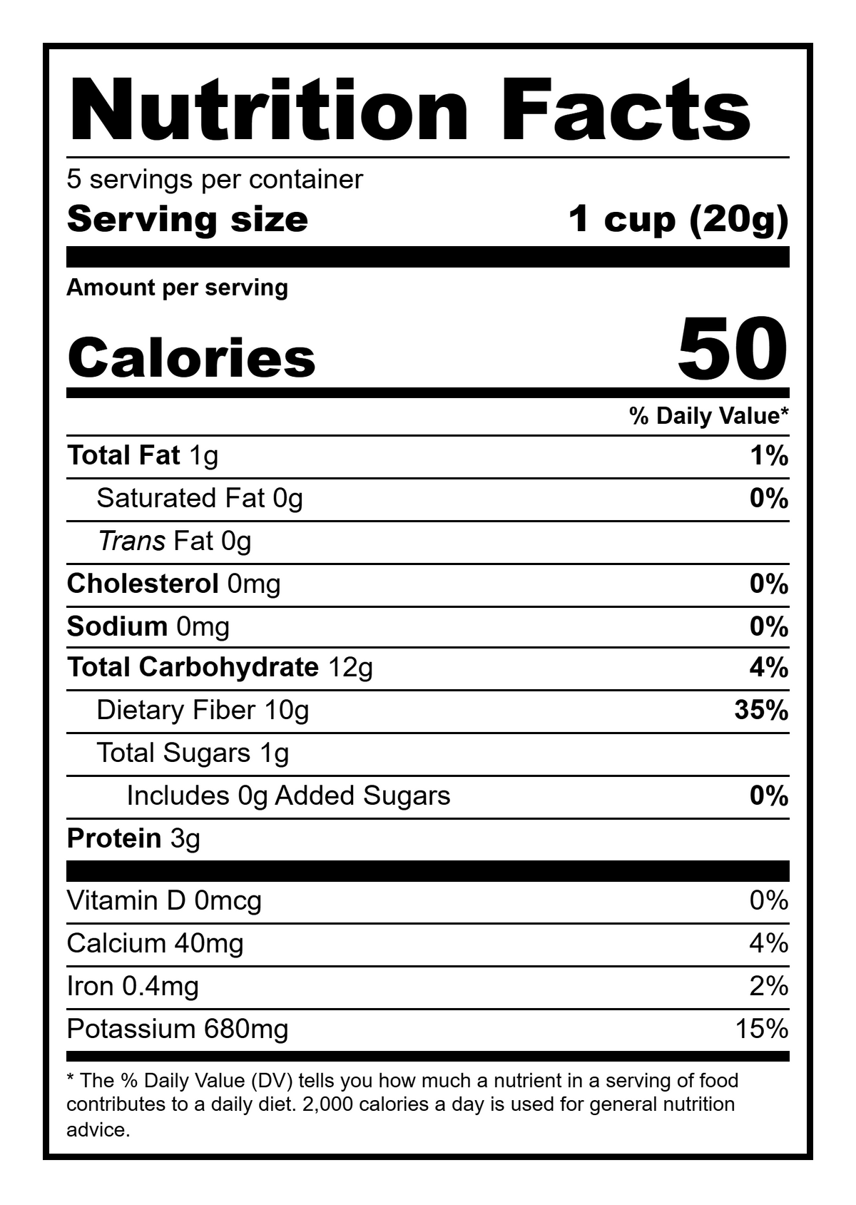 Korean Roasted Bitter Melon — Nutrition Facts panel, 3.5 oz