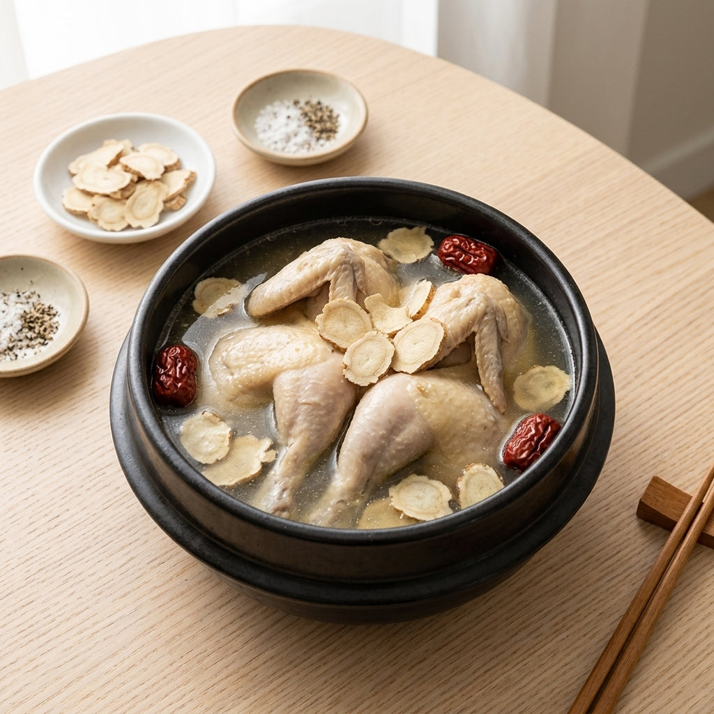 Canadian dried ginseng slices — simmered in ginseng chicken soup with chicken pieces and dried dates