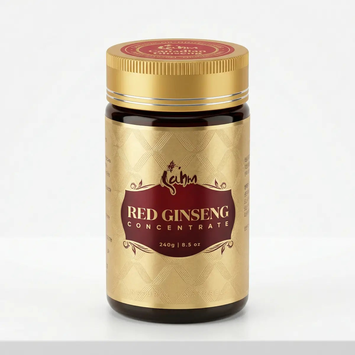 Sahm Canadian Premium Red Ginseng Concentrate in an 8.5 oz jar, a dietary supplement for energy and wellness.